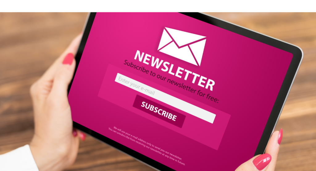 A ipad screen with newsletter sign up