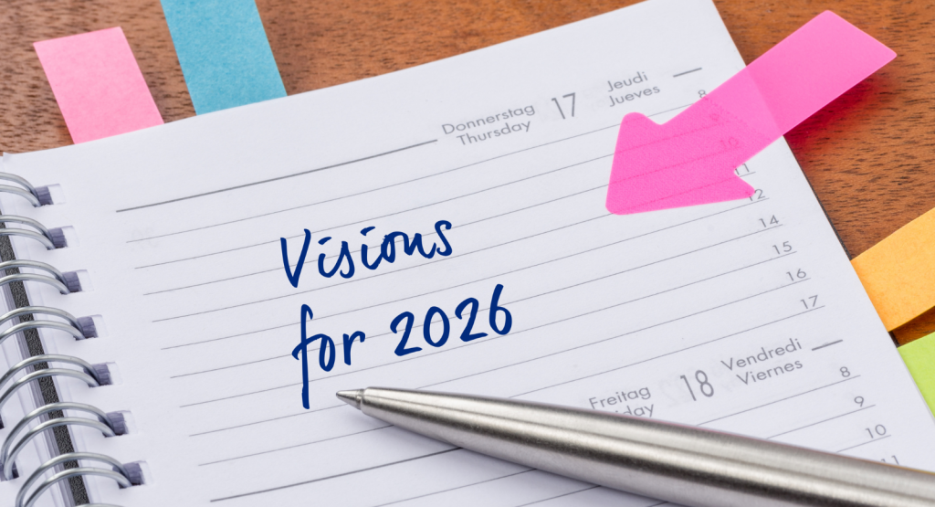 diary is open with words written Visions for 2026
